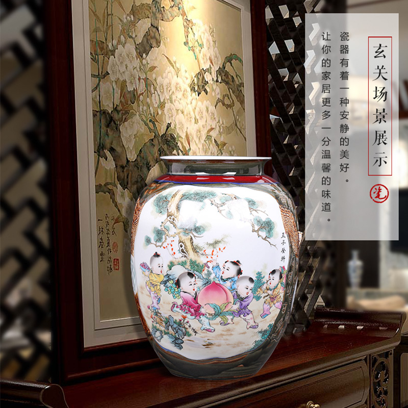 Chinese style manual creative up jingdezhen ceramics painting and calligraphy cylinder vase sitting room porch decoration furnishing articles