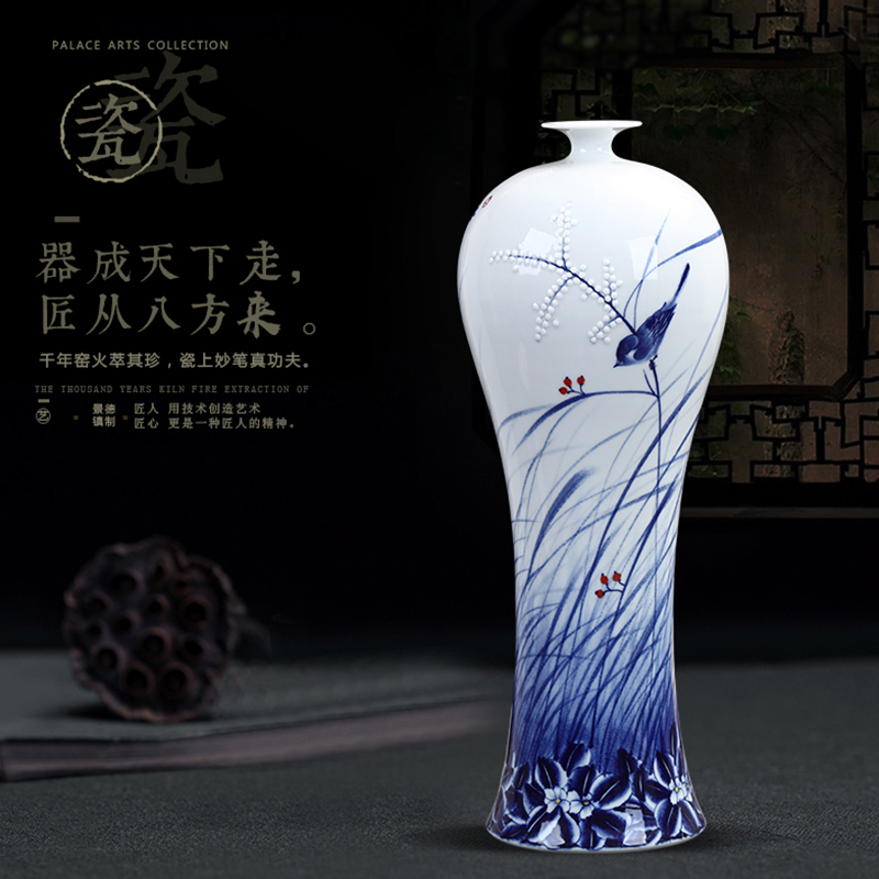 Jingdezhen ceramics master hand made blue and white porcelain vases, flower arranging furnishing articles antique Chinese wine sitting room adornment