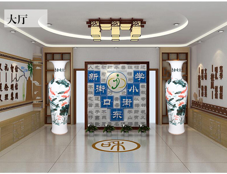 Jingdezhen ceramics hand - made five - flavored fish landing big vase 1 meter 8 Chinese style living room TV ark hotel furnishing articles