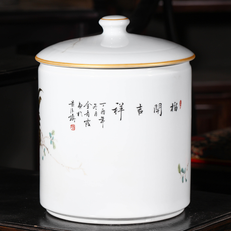 Jingdezhen ceramic tea pot large sealing as cans of puer tea cylinder storage jar sealing of bread receives, the seventh, peulthai the household
