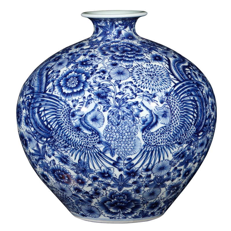 Jingdezhen ceramics imitation qianlong hand - made phoenix Chinese blue and white porcelain vase gift sitting room adornment is placed