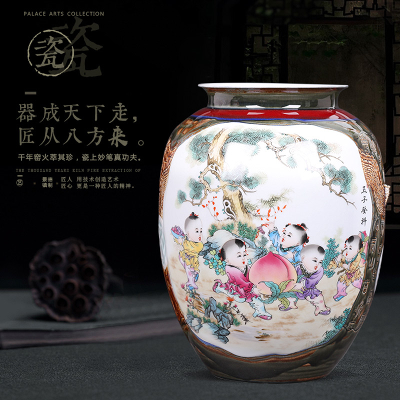 Chinese style manual creative up jingdezhen ceramics painting and calligraphy cylinder vase sitting room porch decoration furnishing articles