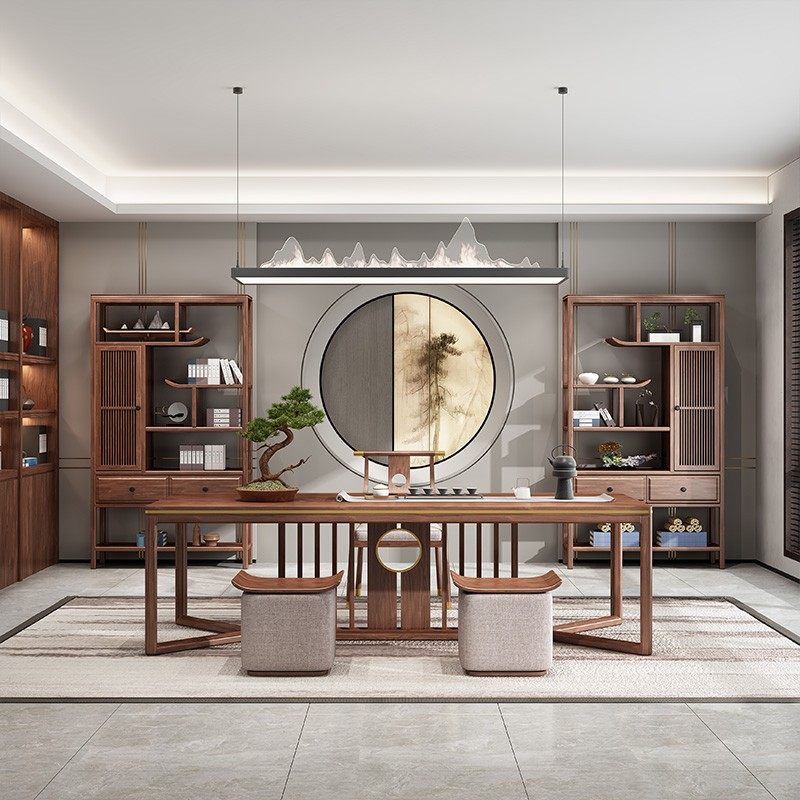 New Chinese solid wood tea table and chairs combined kung fu tea table tea table office writing desk guests big board table custom 