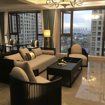 New Chinese solid wood sofas combined genuine leather Ukim wood light lavish style Villa Guest Hall Furniture Custom