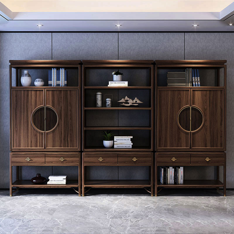 New Chinese Bookcase Portfolio Solid Wood Zen bookshelves Bogu shelf Cabinet Office Book room design furniture Customized