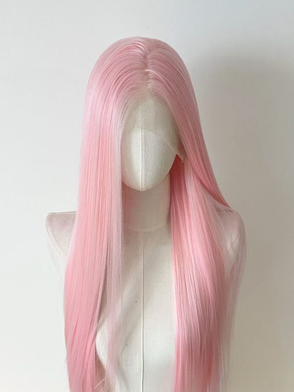 Bright Pink Light Pink Hand-Crocheted Raw Lace Front Wig Full Head Hand-Woven Natural Hairline Sakura Cosplay