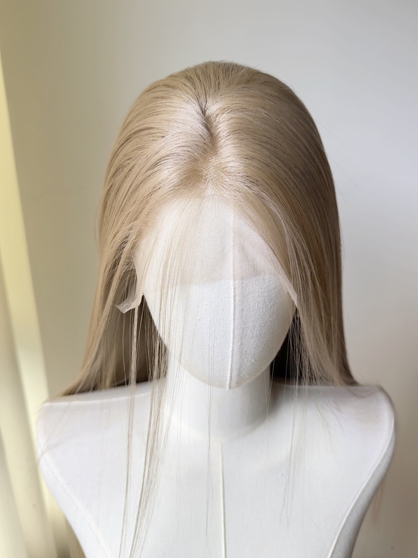 Peach Gold Powder 100% Imported Japanese Silk, Hand-Crocheted with Random Seams, Large Lace Front Wig, Full Head, Can Be Styled with Hair Ties, Rose