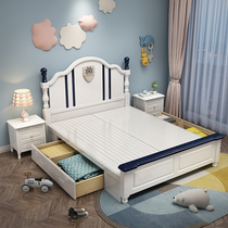 Childrens bed Boy single bed 1 5 meters solid wood bed Modern simple bedroom storage bed 1 2 meters girl princess bed
