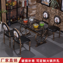  One person one pot Single small hot pot table Commercial marble induction cooker integrated gas BARBECUE skewer table and chair combination