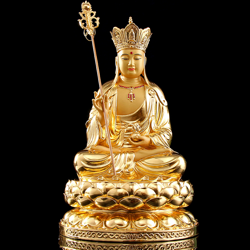 Taiwan hand-affixed gold pure copper Buddha Statue of King Jizo Bodhisattva Jizo Bodhisattva statue Home worship Saha three holy ornaments