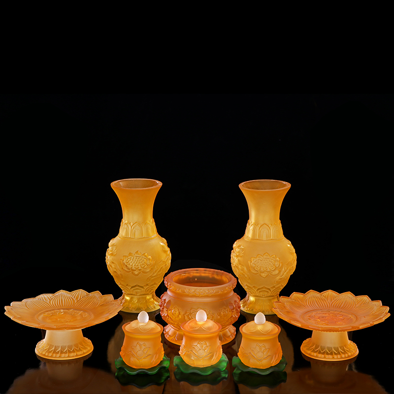 Glass incense burner for fruit plate for Buddha holy water cup vase ornaments for household indoor worship Buddha supplies supplies set