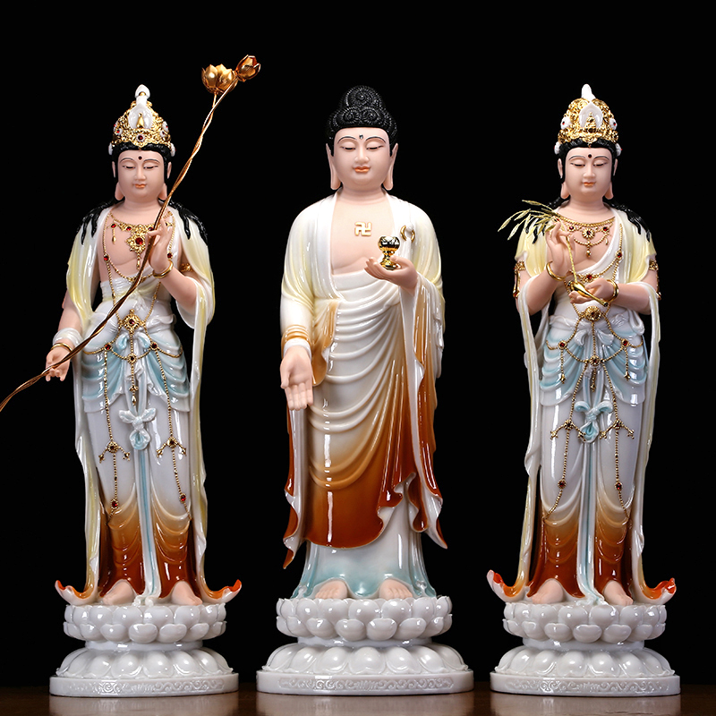 White marble Buddha statue ornaments of the three holy stations in the west Home worship Amitabha Buddha Guanshiyin Bodhisattva statue ornaments