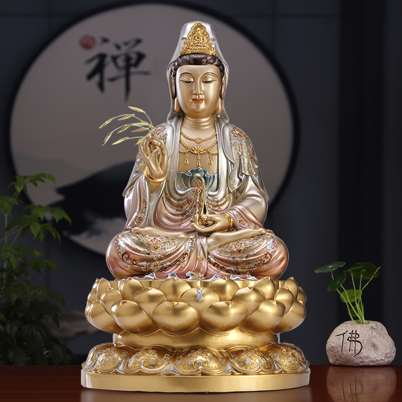 Taiwan Pure Copper View Bodhisattva House with Lian Watch Buddha statue of copper cut enamel with gold-stained piece