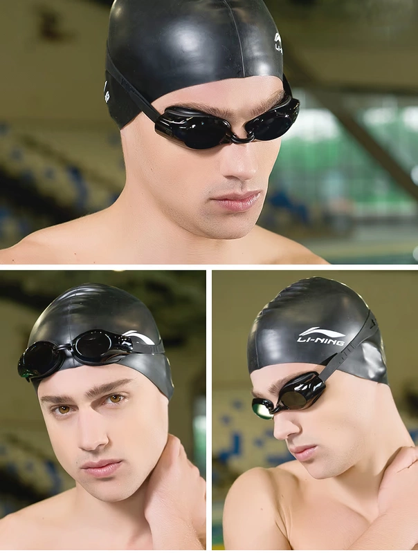 Kính râm Li Ning nữ kính bơi nam mũ bơi phù hợp với kính bơi nữ phẳng ánh sáng kính chống sương mù HD kính bơi cận thị