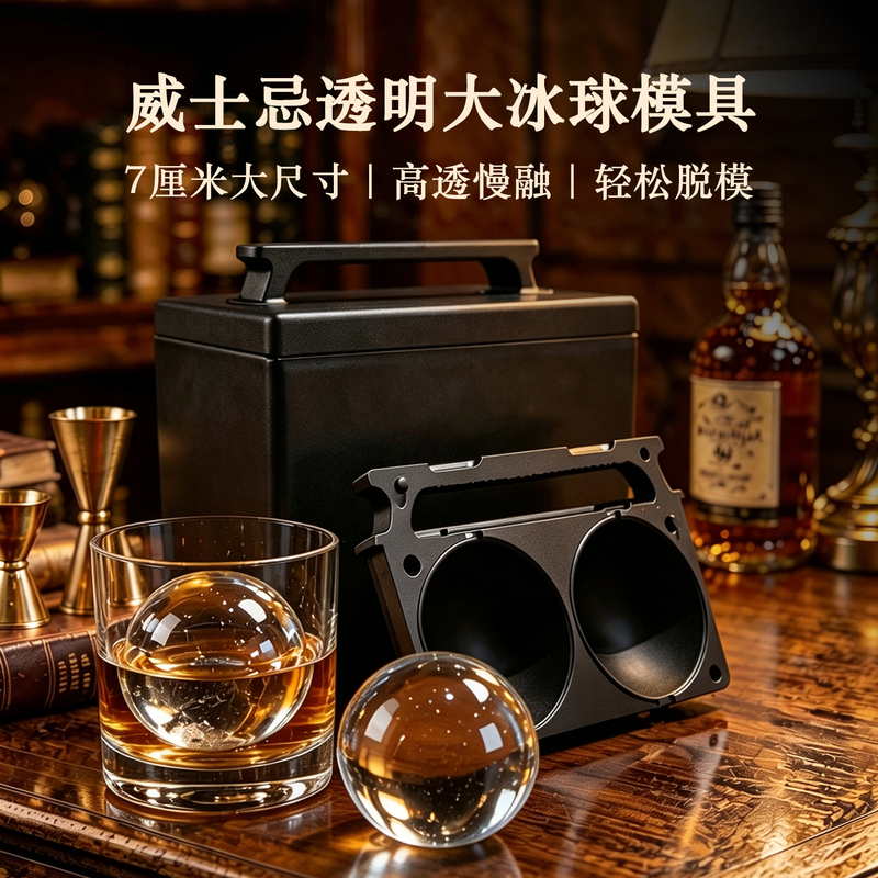 High-End High-Transparency Bubble-Free Ice Ball Mold Silicone Ice Cube Tray Whiskey Cocktail Bar