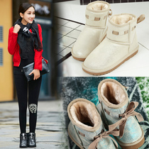 Bright Sheet Snowy Boots Woman Cute Soft Cute Cute Boots Butterfly Knots Flat Bottom Anti Slip Cotton Shoes Women Winter Boots Add Suede Short Cylinders