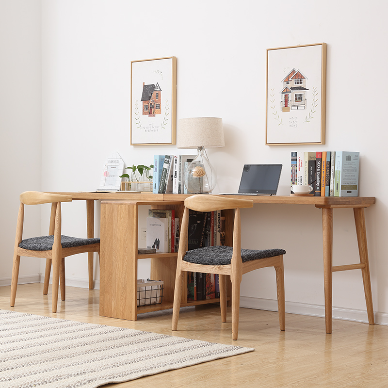 Japanese Style White Oak Integrated Desk Full Solid Wood Computer