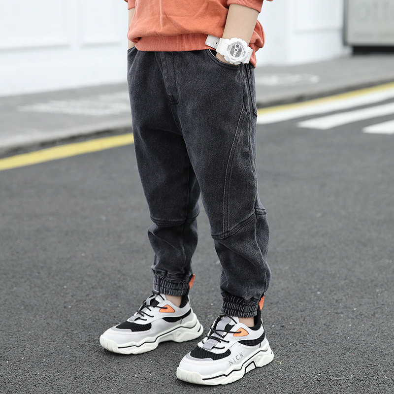 Children's clothing boy pants 2021 autumn and winter clothing new children's jeans Korean version of the middle school children's foreign gas leg trousers