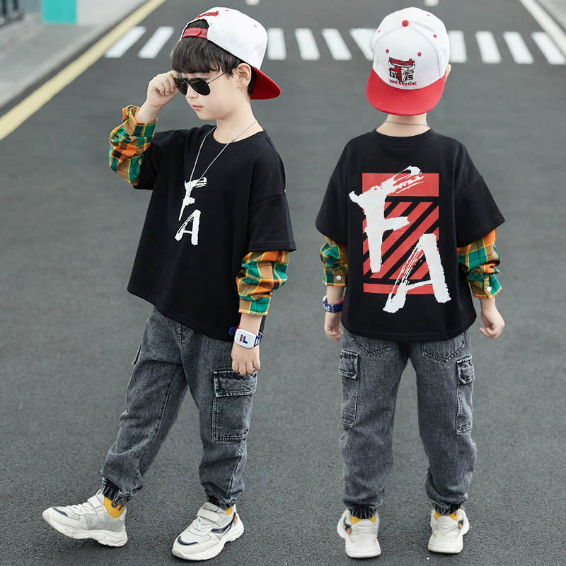 Children's Clothing Boys Autumn Suit 2021 New Children's Handsome Medium Children Sports Foreign Spring and Autumn Fashion Clothes