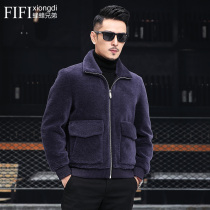 New grain sheep shearing mens fur one-piece lambskin jacket short fur coat wool thick coat trend