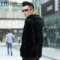 Imported mink coat mens whole mink hooded mink fur mens new Haining leather short winter coat tide