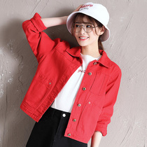 Denim coat female 2021 Spring and Autumn New Korean loose slim red denim short coat bf jacket