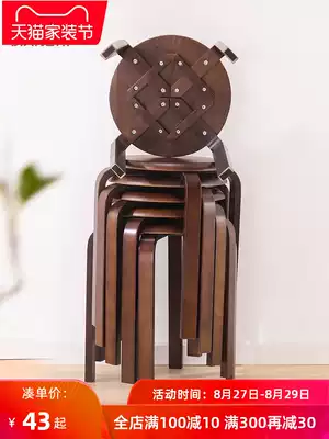 Solid wood stool Household round stool Living room dining stool small bench Low stool Japanese simple dining table stool creative modern sitting stool