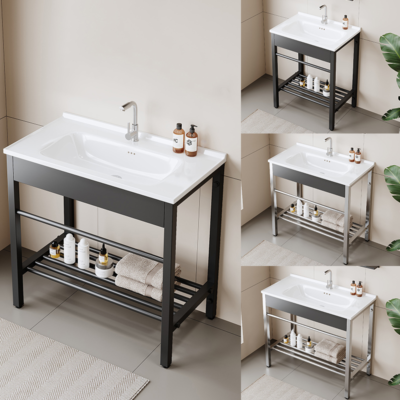 Simple Stainless Steel Stand for Bathroom Sink, Floor-Standing Integrated Ceramic Washbasin for Balcony Simple Stainless Steel Stand for Bathroom Sink, Floor-Standing Integrated Ceramic Washbasin for Balcony