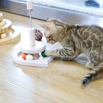 New wooden cat toy turntable loop track with color ball Bell rocking Interactive cat stick