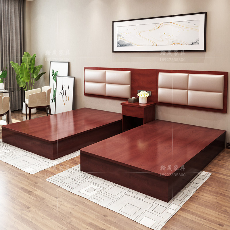 Custom Hotel Bed Shortcut Guest House Furniture Landmark Single Double Man Bed Rental Room Table And Chairs Combined Apartment Complete Furniture