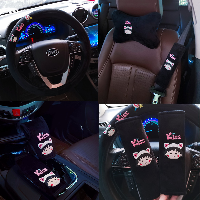 Fashion Autumn Winter Car Decoration Woman Cartoon Cute Suede Steering Wheel Cover Rear mirror cover Jacket Safety Belt jacket