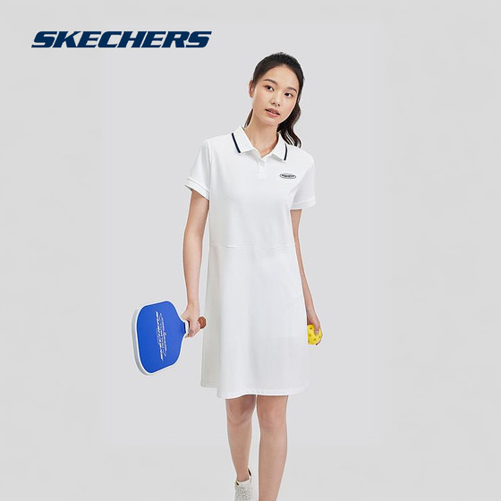 Skechers Skechers 여성 여름 폴로 칼라 반팔 스포츠 드레스 흡습 속건 네이비 블루