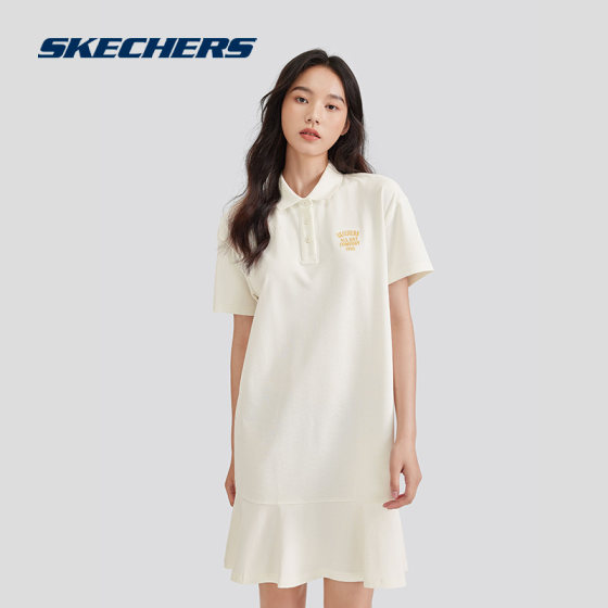 Skechers 2024 여름 신상 여성 드롭 숄더 루즈 폴로 칼라 반팔 운동복 시원한 느낌