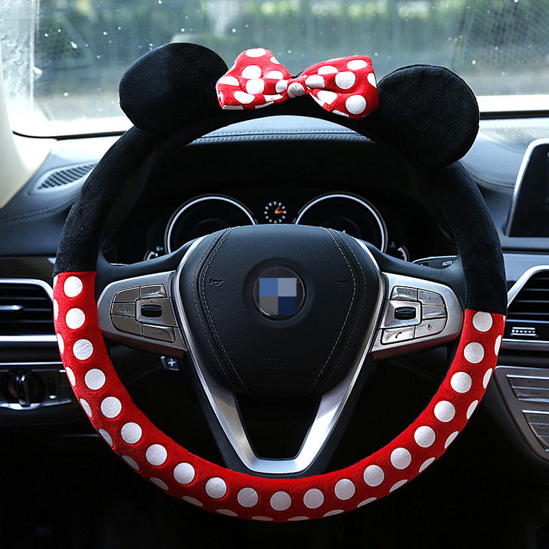 Car Cartoon Lady Universal Steering Wheel Sleeve Creative Cute Car Handle Cover Winter Plush Non-slip Warm