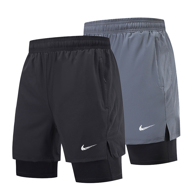 Американские баскетбольные шорты мужские из ледяного шелка с быстросохнущей двухслойной подкладкой для занятий фитнесом, бегом, спортивными искусственными брюками из двух частей с тремя точками