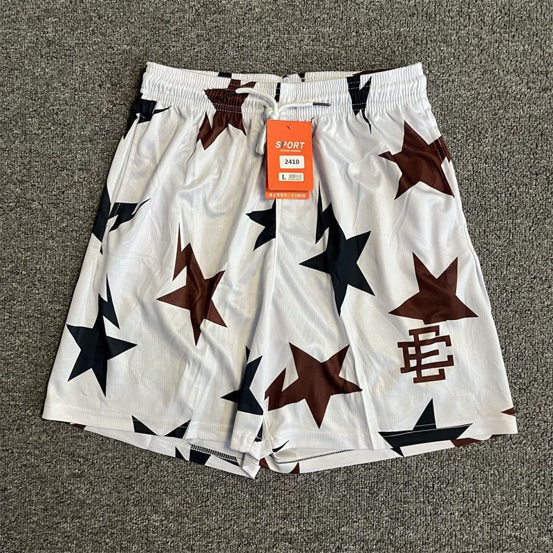 American-Style Ee Shorts with All-Over Star Print, Breathable Ice Silk, Quick-Drying Basketball Shorts for Men, Summer Running, Fitness Training, Five-Point Shorts