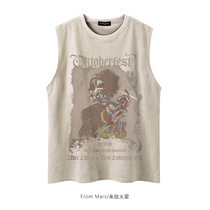 From Mars free and easy Japanese oil painting graffiti portrait print sleeveless vest loose suede trend