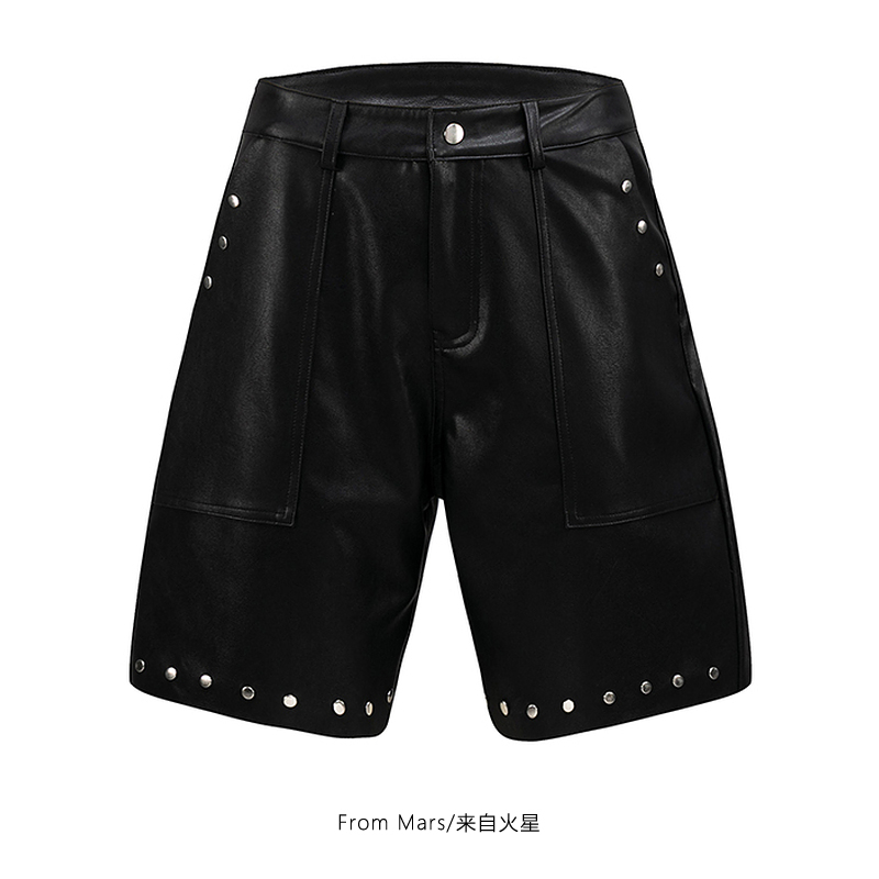 From Mars Black One-Piece High Street Trendy Oversized Faux Leather Shorts Casual Sports Unisex From Mars Black One-Piece High Street Trendy Oversized Faux Leather Shorts Casual Sports Unisex
