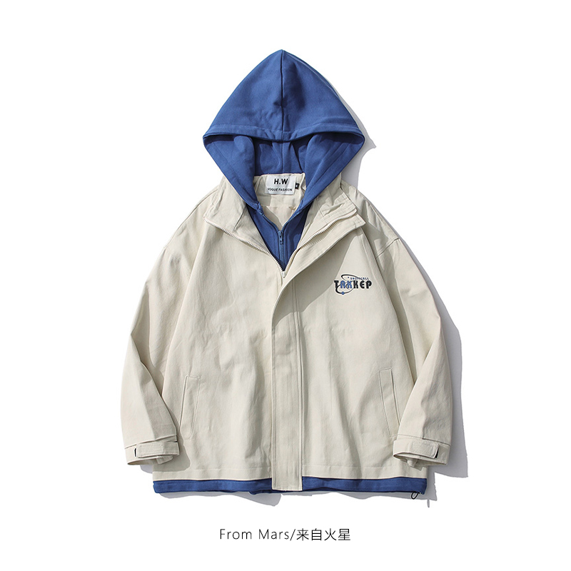 From Mars Blue and white Tidal Wave Tag Collision Color Design Sensation Tooling Wind Street Lovers Loose Oversize