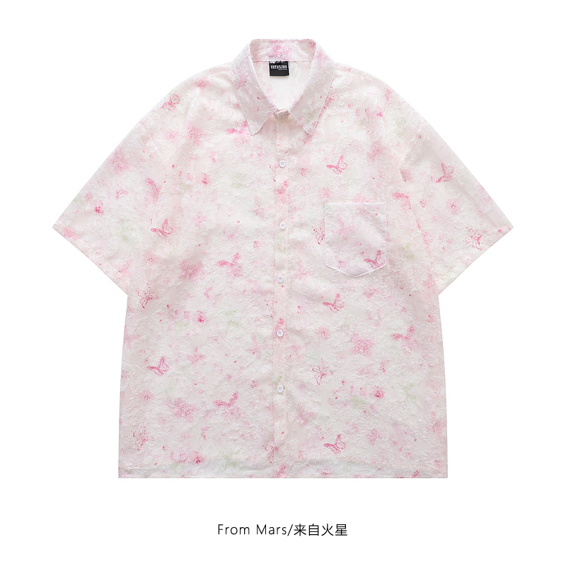 From Mars Happy April Fresh Vintage Butterfly Short Sleeve Loose Casual Shirt Summer Bf Top From Mars Happy April Fresh Vintage Butterfly Short Sleeve Loose Casual Shirt Summer Bf Top