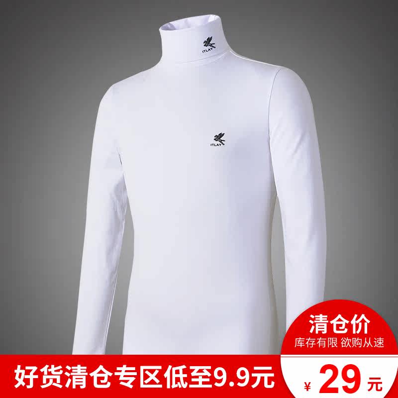 Clear cabin) Long sleeves T-shirt for men's autumn and half high collar and thickened warm Develled bottom inner lap top