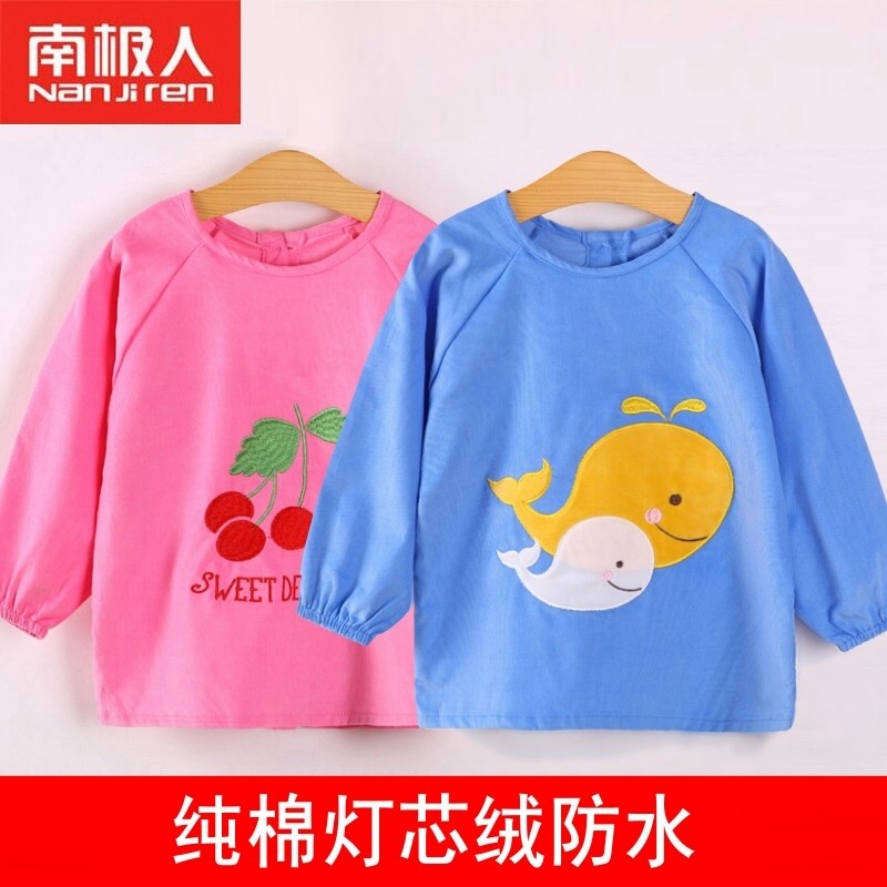 South Pole Children's pure cotton light Core suede hood clothes baby baby meal Eating Apron waterproof Anti-wear Wear Hood for Autumn and Winter