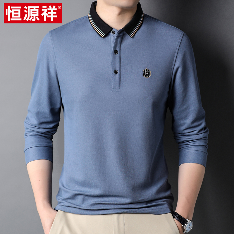 Hengyuanxiang autumn men's long-sleeved T-shirt lapel polo shirt solid color middle-aged and elderly father's loose casual top