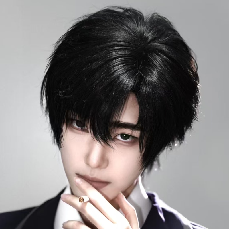 Gu Yun's Wig, a Handsome Boss with a Three-Part Short Hairstyle, Versatile and Realistic, Full Head Wig