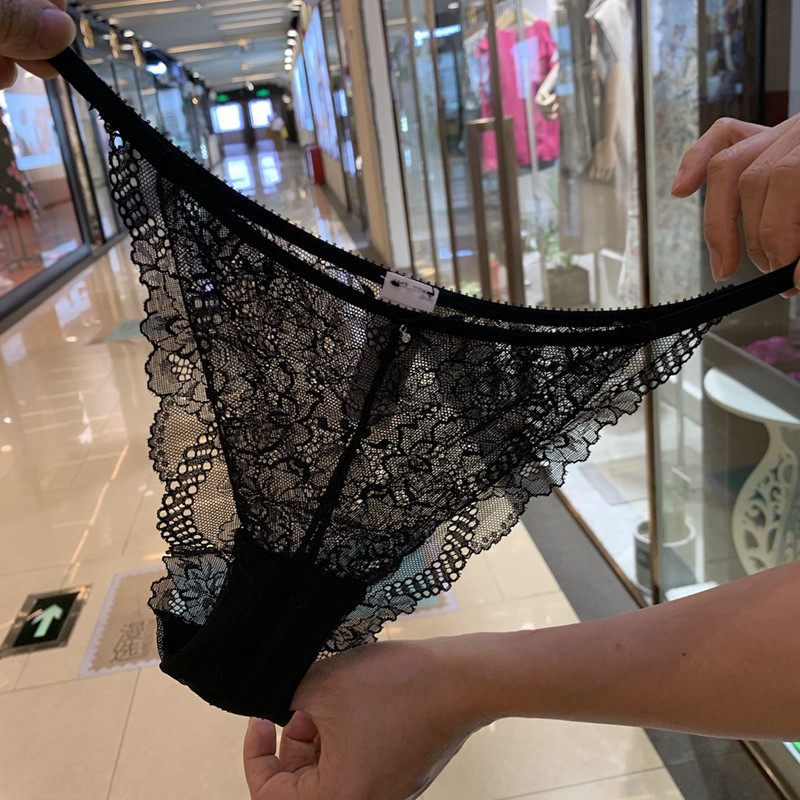 European and American Sexy transparent lace bikini women's underwear low waist fire horseradish T-pants white black T pants ultra-thin