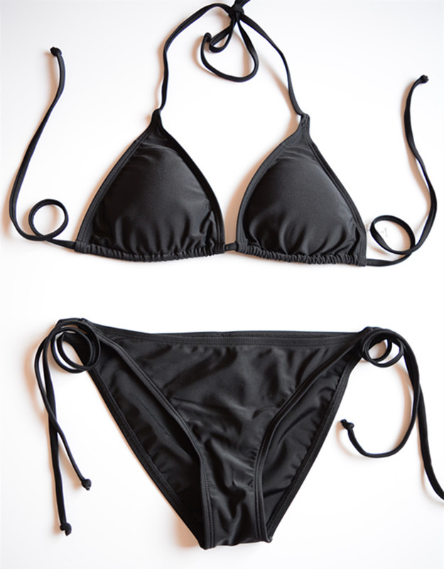  Sexy Swimsuit Two-Piece Bikini Black Triangle Cup Bikini Slimming Tie-Up for Women