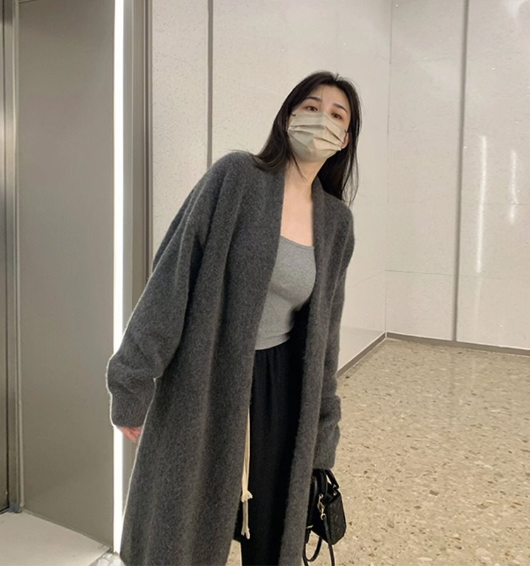 High-End Mid-Length Over-The-Knee Sweater Coat for Women, Outerwear Coat, Autumn and Winter New Style, Lazy Style, Thickened Knitted Cardigan