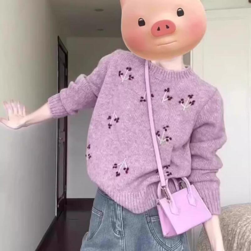 Super Pretty, Gentle, Soft and Loose Knit Sweater Top for Autumn and Winter, with a Relaxed and Lazy Feel, Thickened Purple Pullover Sweater for Women Super Pretty, Gentle, Soft and Loose Knit Sweater Top for Autumn and Winter, with a Relaxed and Lazy Feel, Thickened Purple Pullover Sweater for Women