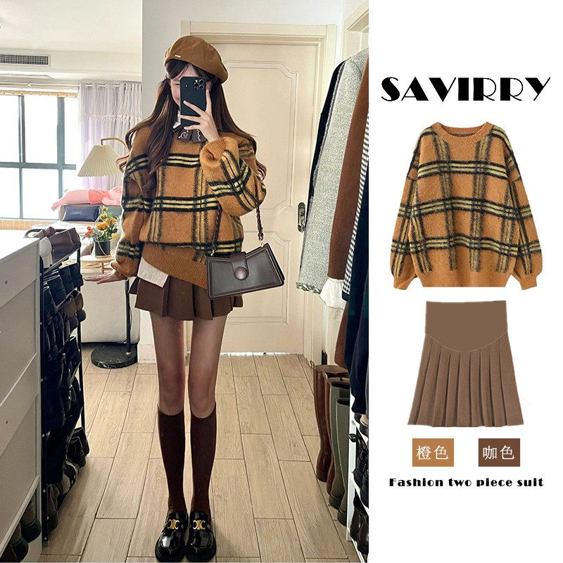 Pregnancy Woman Dress Autumn Winter Suit Fashion middle length Fur Coat Loose Superior Sensation dress Dress Skirt half-body dress Two sets-Taobao