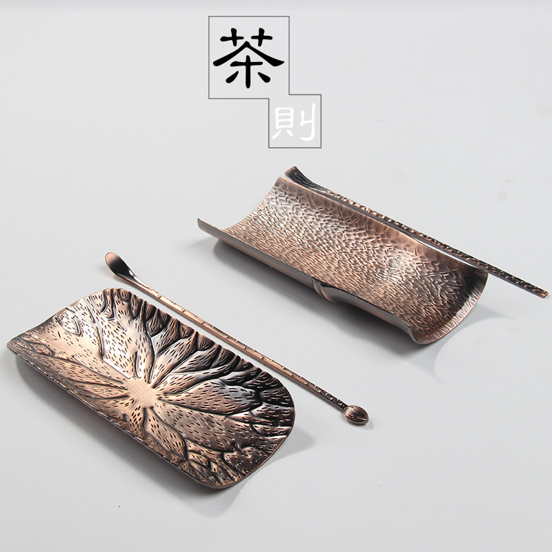 High-grade red copper pure hand-hammered tea, tea spoon, tea shovel, tea spoon, bronze tea dial, imitation retro tea ceremony, zero match